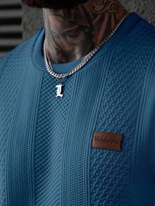 EGENSIO 男士圆领休闲日常短袖T恤 - 藍色 - 查看 3