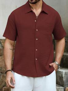 VENTUSAIL Men's Mature Casual Textured Shirt, Holiday - Redwood - View 4