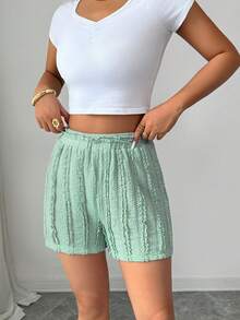 Elenzga 女士夏季度假沙滩休闲纹理面料短裤 - 綠色 - 查看 3