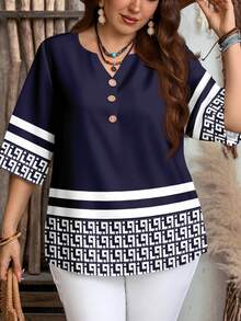 EMERY ROSE Women's Striped Geometric Print Shirt - Multicolor - View 4