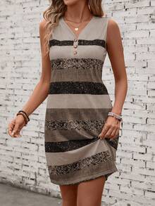 EMERY ROSE Women's V-Neck Color Block Casual French Style Date Party Mini Dress - Multicolor - View 3