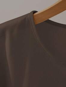 Franclia Elegant Short Sleeve Round Neck Ruffle Tie Bow Combination Khaki Women Blouse, Spring/Summer - Brown - View 7