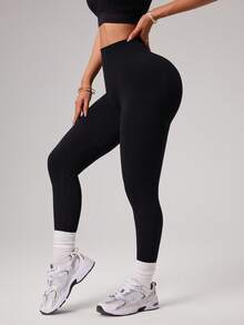 Dewbera Quần legging nữ in chữ, cạp cao, kiểu dáng thường ngày, đa năng, thích hợp cho tập thể dục và thể thao. - màu đen - Xem 4
