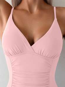 Swim Basics Women's Solid Color One-Piece Swimsuit For Vacation & Beach - Pink - View 5