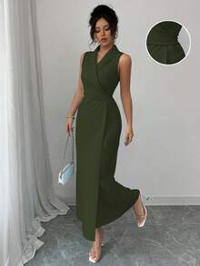SHEIN PETITE Váy xanh lá cây cho nữ, váy mùa hè, váy thanh lịch, trang phục đi nghỉ mát cho nữ, váy thường ngày. - màu xanh lá - Xem 1