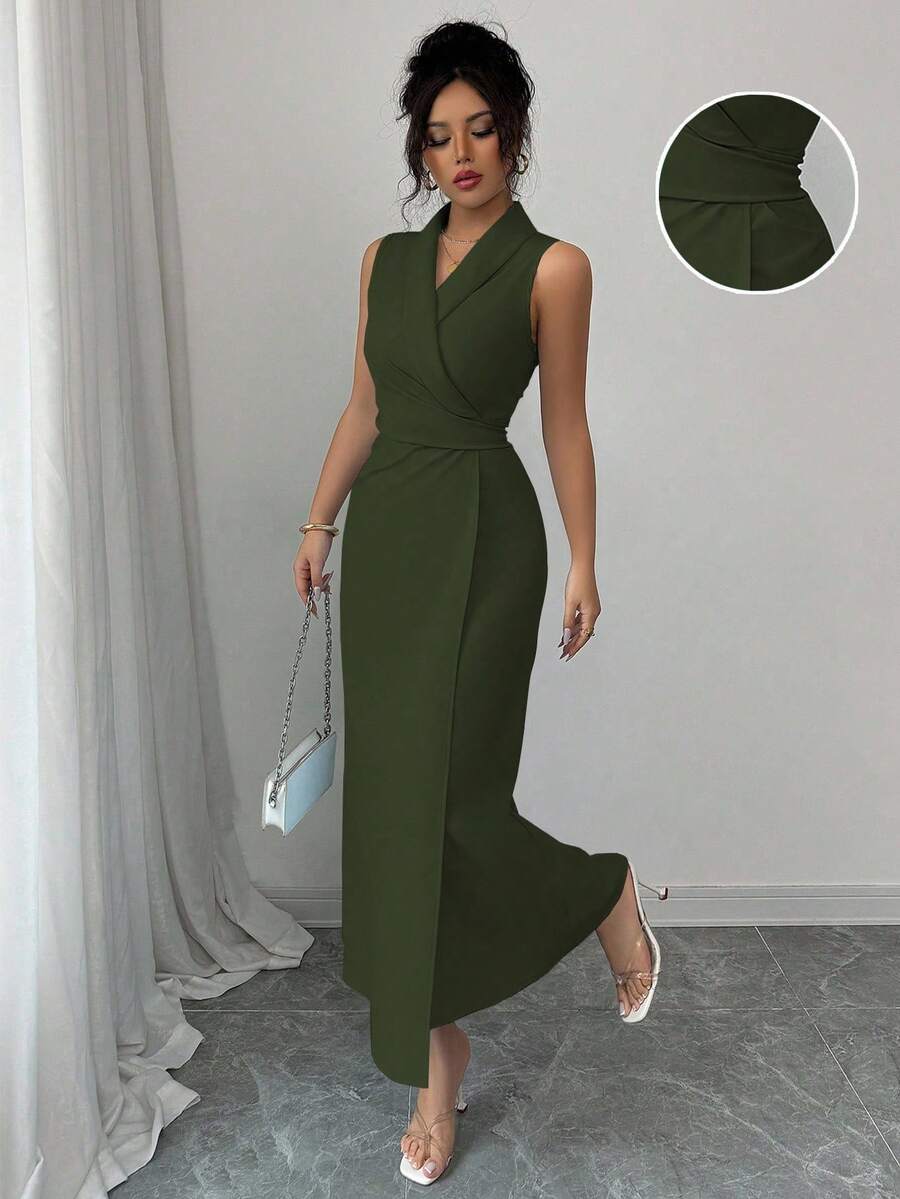 SHEIN PETITE Váy xanh lá cây cho nữ, váy mùa hè, váy thanh lịch, trang phục đi nghỉ mát cho nữ, váy thường ngày. - màu xanh lá - Xem 1