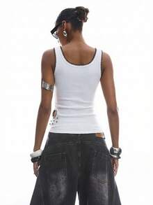 LYSMO 2026 New Arrival Embroidered Shell Trim Contrast Color Minimalist Sleeveless Vest, Suitable For Spring/Summer, Streetwear - White - View 2