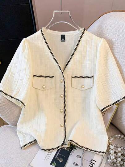 Parysyn Plus-Size Women's Woven Elegant Holiday Summer Shirt