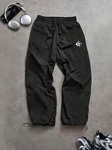 GymBeat Pantalones de chándal holgados con estampado gráfico y cordón en la cintura, para gimnasio - Negro - Ver 3
