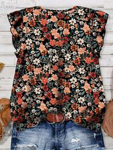 SHEIN LUNE Women's Casual Floral Print Shirt, Suitable For Summer,Summer Top - Black - View 2