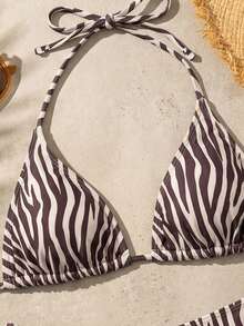Swim Mod Women's New Zebra Print Sexy Halter Low-Waist Triangle Bikini Set, Summer - Multicolor - View 4