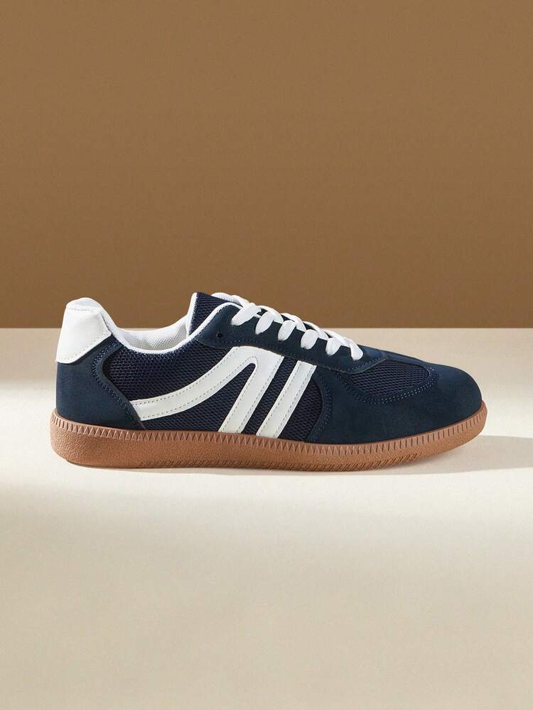 CUCCOO EASI Breathable Retro Moral Training Shoes For Women, Navy Blue And White Stripes, Non-Slip Raw Rubber Outsole, Light Soft Sole, Daily Shopping Commuter Shoes