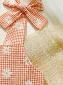 SHEIN 2pcs Baby Girl Toddler/Newborn 0-3Y Casual Everyday Cute Vacation Striped Bow Decor Camisole Top + Shorts Set, Spring/Summer - Orange - View 5
