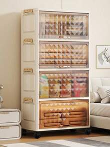 1PC 50cm/19.6in Wide Plastic Storage Cabinet, Flip-Top Foldable Storage Box, Wardrobe Organizer Box, Kitchen & Dining Utensil Cabinet, Kitchen Storage Rack, Living Room Toy Cabinet, Slim Gap Organizer, Kitchen Slim Storage Cabinet, Christmas & Halloween Gift, Portable Clothes Cabinet, Under Bed Storage - Transparent - View 2
