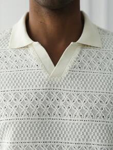 HUEFORM 男士短袖纹理面料Polo衫，适合外出、聚会和度假穿着 - 米色 - 查看 5