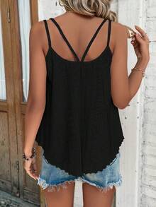 EMERY ROSE Atasan Camisole Kasual Boho Warna Polos Serbaguna untuk Wanita dengan Tali Bahu Tipis, Cocok untuk Musim Panas, Liburan, dan Pakaian Liburan yang Lucu, Warna Hitam. - Hitam - View 2