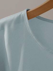 Franclia 优雅短袖圆领荷叶边领结组合卡其色女式衬衫，春夏 - 淺色水洗藍 - 查看 6