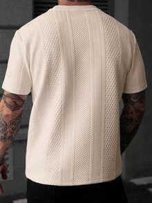 EGENSIO Camiseta casual de manga corta y cuello redondo con gráfico de letras para hombres - Caqui - Ver 2