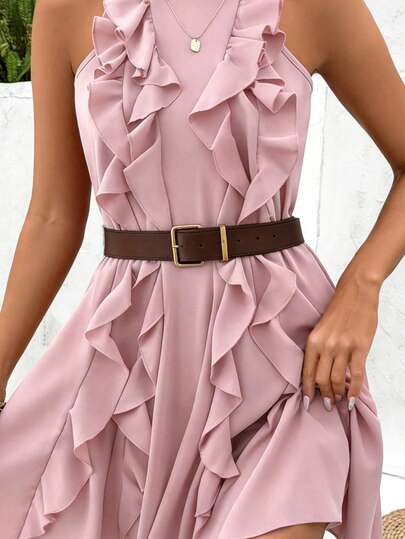 LanaWest CURVE Đầm hồng xếp ly thanh lịch dành cho nữ cỡ lớn, thích hợp cho kỳ nghỉ biển, thiết kế buộc dây sau lưng.