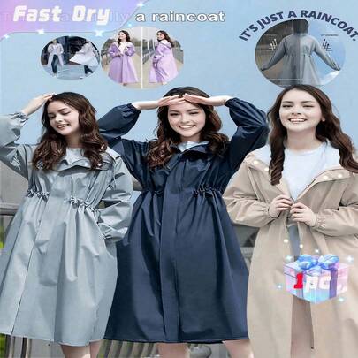 SHEIN 女士防水长款雨衣连帽风衣轻便旅行风衣夏季清凉、沙滩、旅行