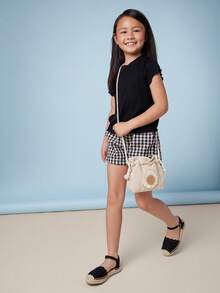 Mini mi Girls' Fashion Comfy Round Toe Ankle Strap Espadrilles - Black - View 2