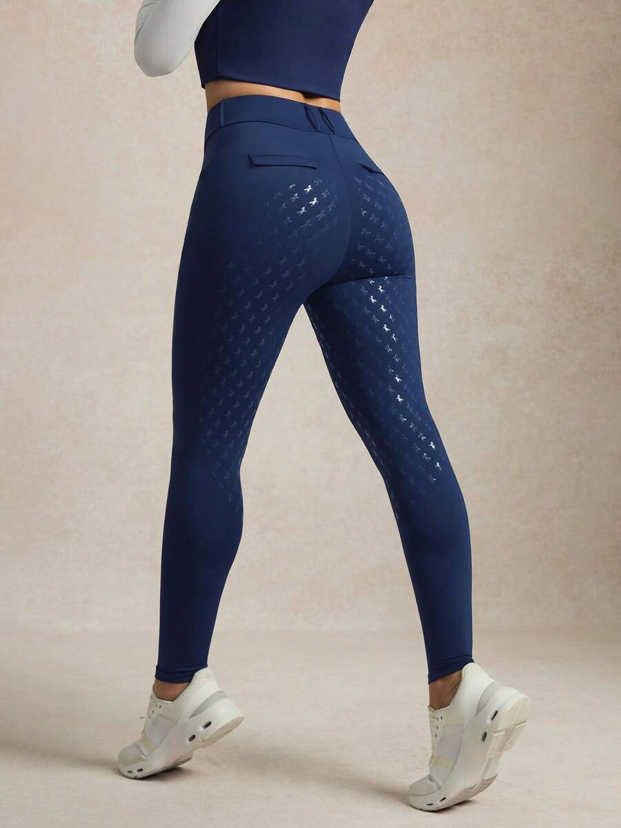 Activina 女士休闲运动 3D 硅胶印花高腰马术印花裤骑行裤女士健身裤女士紧身裤收腹蓝色