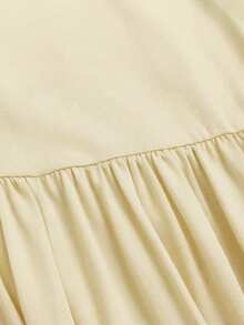 Sweetra Spring/Summer New Arrival Boat Neck Pleated Asymmetric Hem Top & Long Skirt Set, Fashionable Casual - Light Yellow - View 3