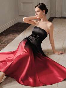 Elegant Fashion New Gradient Strapless Dress, Waist-Cinching Slimming Party Dress, Black Dress, Suitable For Summer Outfits, Parties, Dates, And Vacations - Red - View 3