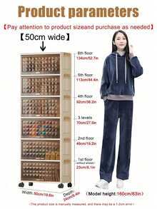 1PC 50cm/19.6in Wide Plastic Storage Cabinet, Flip-Top Foldable Storage Box, Wardrobe Organizer Box, Kitchen & Dining Utensil Cabinet, Kitchen Storage Rack, Living Room Toy Cabinet, Slim Gap Organizer, Kitchen Slim Storage Cabinet, Christmas & Halloween Gift, Portable Clothes Cabinet, Under Bed Storage - Transparent - View 3