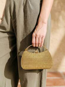 SHECARRY 女士手提包，精美假日编织包 - 杏色 - 查看 8