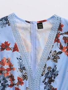 GlowEve 女士印花V领休闲夏季连衣裙 - 淺藍色 - 查看 3