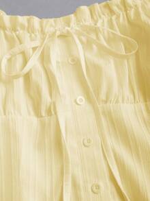 Sweetra Women's White Rhinestone Collar Ruffle Tie Waist Long Sleeve Blouse - Light Yellow - View 4