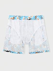 Manfinity Swimmode Quần short đi biển nam in hình hoạt hình, có dây rút. - Màu xanh lam - Xem 3