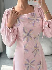 Yasmyna Women's Floral Print Casual Party & Travel Arabic Style Dress - Baby Pink - View 3