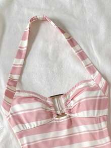SHEIN Tween Girls' Casual Striped Tank Top And Shorts Set, Comfortable And Minimalist - Pink - View 2