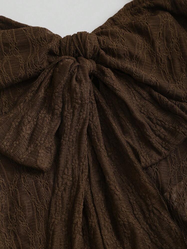 Sweetra Lyhyt tuubitoppi, jossa rusetti ja teksturoitu printti - Ruskea - Näytä 5