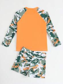 青少年男孩度假迷彩印花插肩袖上衣和泳裤套装 - 彩色 - 查看 2