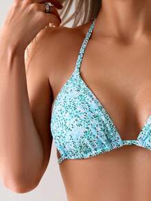 SHEIN Swim 女士夏季沙滩印花露背系带性感比基尼套装，随机印花 - 彩色 - 查看 5