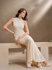 Anewsta 女士长款褶皱纹理连衣裙，春夏穿搭 - 杏色 - 查看 7