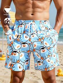 Manfinity Swimmode Quần short đi biển nam in hình hoạt hình, có dây rút. - Màu xanh lam - Xem 1