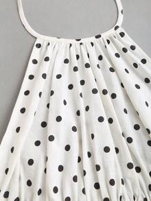 SHEIN Sweetro 女士新款波点衬衫，白色优雅女式衬衫，适合海滩度假、夏季休闲穿着、派对、通勤、日常外出，春、夏、秋、冬皆宜。采用荷叶边下摆、系领、泡泡袖和修身腰部设计，棉质面料。 - 白色 - 查看 5