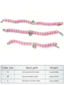 Pink Pearl Necklace With Heart-Shaped Diamond Chain, Suitable For Pets To Wear On A Daily Basis - Pink - View 8