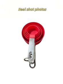 10 piezas Juego de tazas y cucharas de medición, diseño apilable anidado, mango de acero inoxidable, cabeza de plástico, para ingredientes secos y húmedos - Multicolor - Ver 3