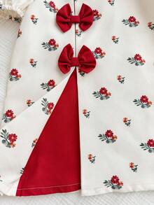 Đầm tay cánh hoa mới năm 2025 cho bé gái, đầm công chúa nơ đỏ cho bé gái, trang phục mùa hè thời trang cho trẻ em. - Đỏ - Xem 6