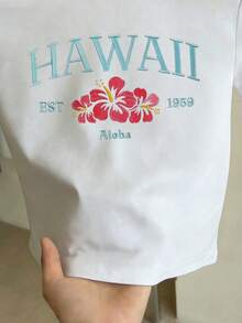 女童活力印花T恤，女童春夏旅行度假休闲短袖套装，女童时尚宽松半袖T恤，女童海滩度假休闲装，柔软弹力面料，舒适透气，适合少女生日/返校/毕业礼物 - 粉色 - 查看 3