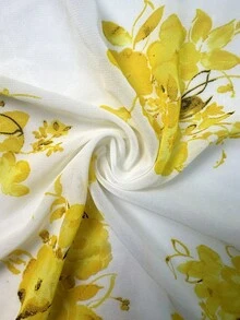Linhara 加大码梭织印花夏季女式沙滩罩衫和背心 - 黃色 - 查看 3