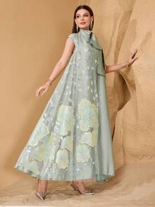 Modelyn Gaun Wanita dengan Motif Simpul Kupu-kupu dari Kain Bertekstur Elegan - Mint Green - View 5