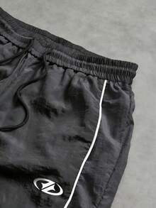 Sport MetroGents Quần jogger nam in chữ, kẻ sọc, có dây rút, kiểu dáng thường ngày, phù hợp cho chạy bộ, đạp xe, tập thể dục. - màu đen - Xem 5