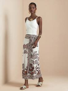 Vesra Chân váy quấn thắt eo in hình cây dừa mơ dành cho nữ, thích hợp cho kỳ nghỉ. - Màu be - Xem 4