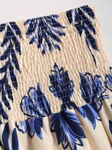 Sweetra Damkjol med lös midja och växtmönster för semestern - Marinblå - Visa 3